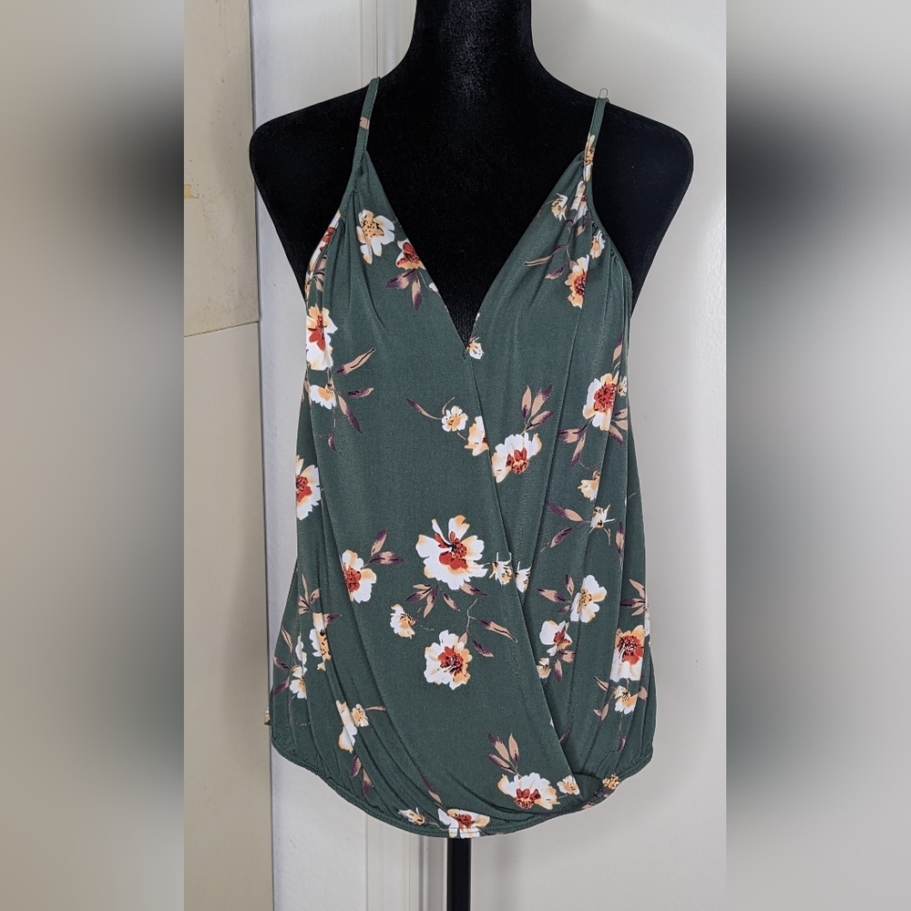 Beacon Olive Green Floral Tank Top Small